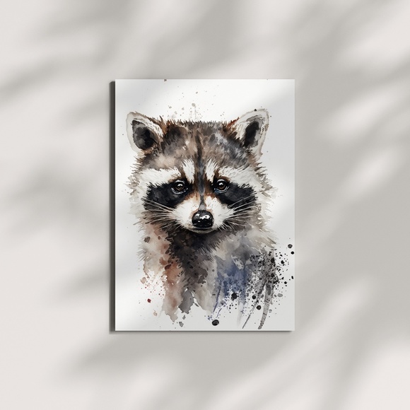 Cute Raccoon Watercolor Wall Art Illustration Print Poster Card Unframed - Picture 3 of 9